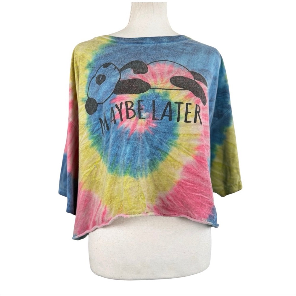 Zairabito Tie Dye Panda Graphic Crop Top Womens XL Multi Cotton Boxy Maybe Later - Picture 2 of 11